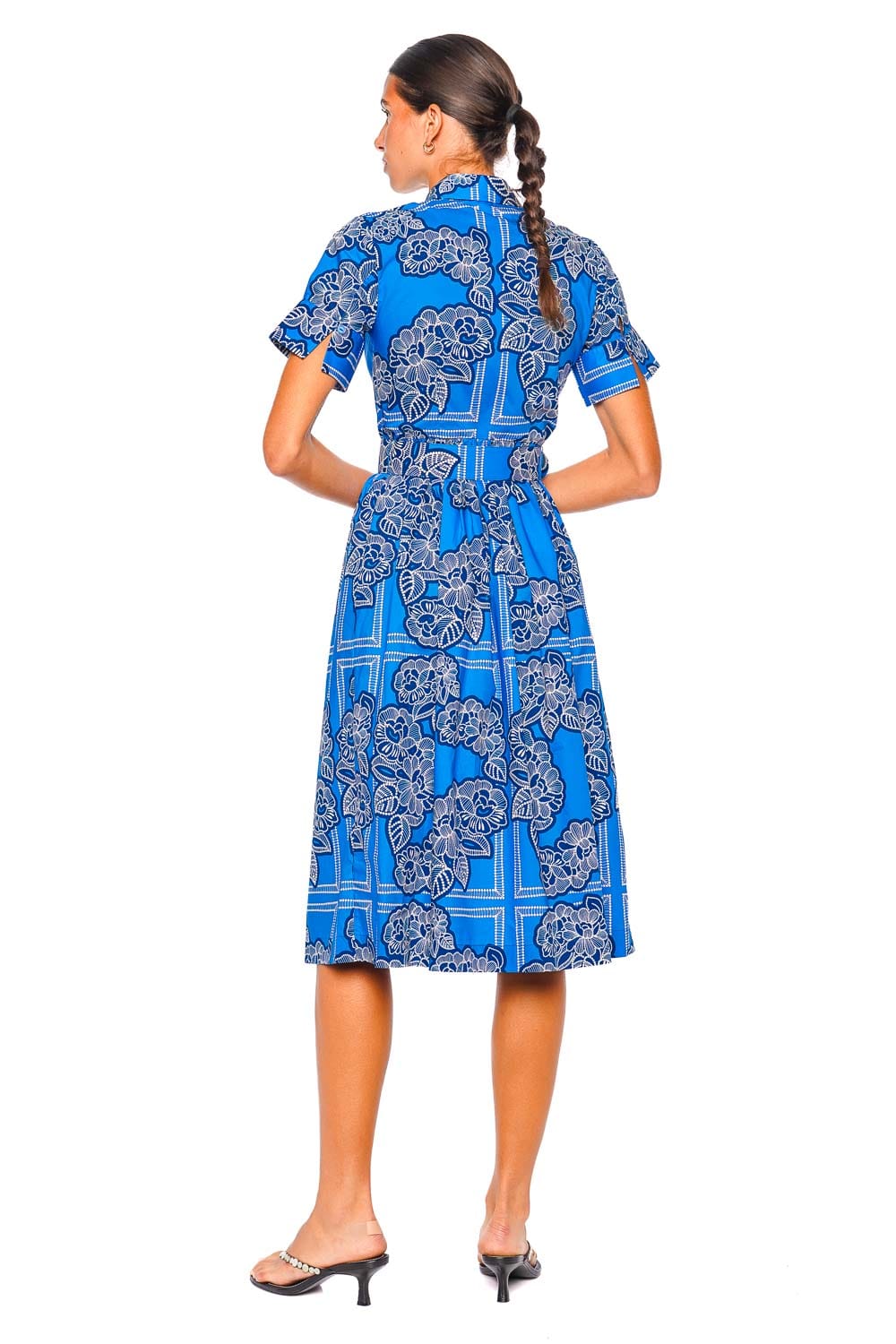 Cara Cara Malena Cobalt Floral Belted Midi Dress