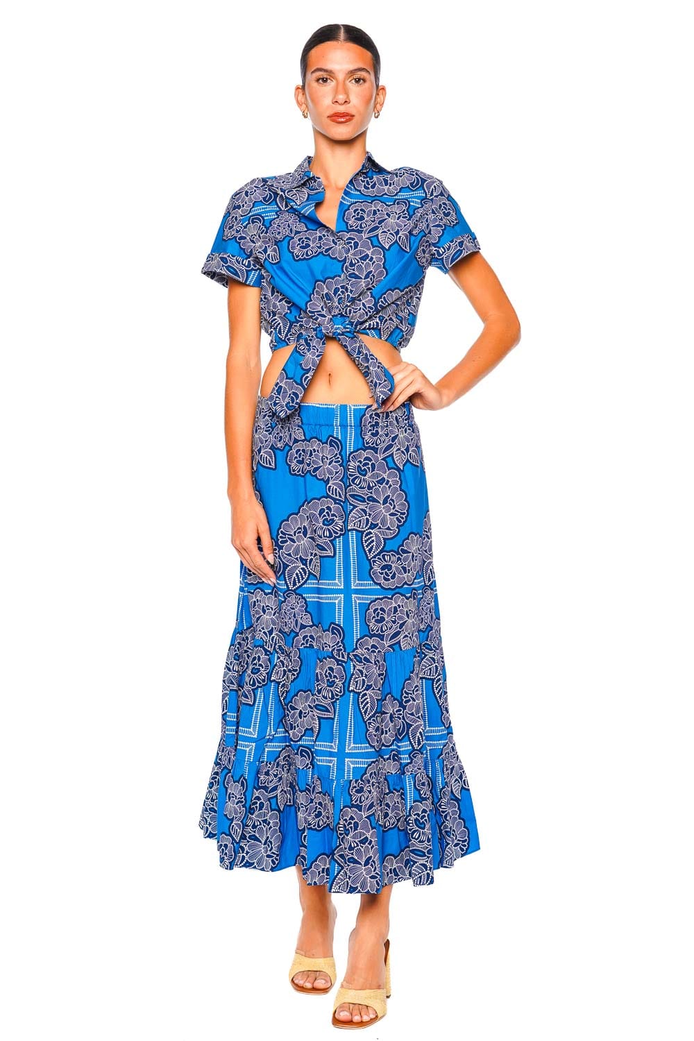 Cara Cara Chase Carved Petals Cobalt Maxi Skirt