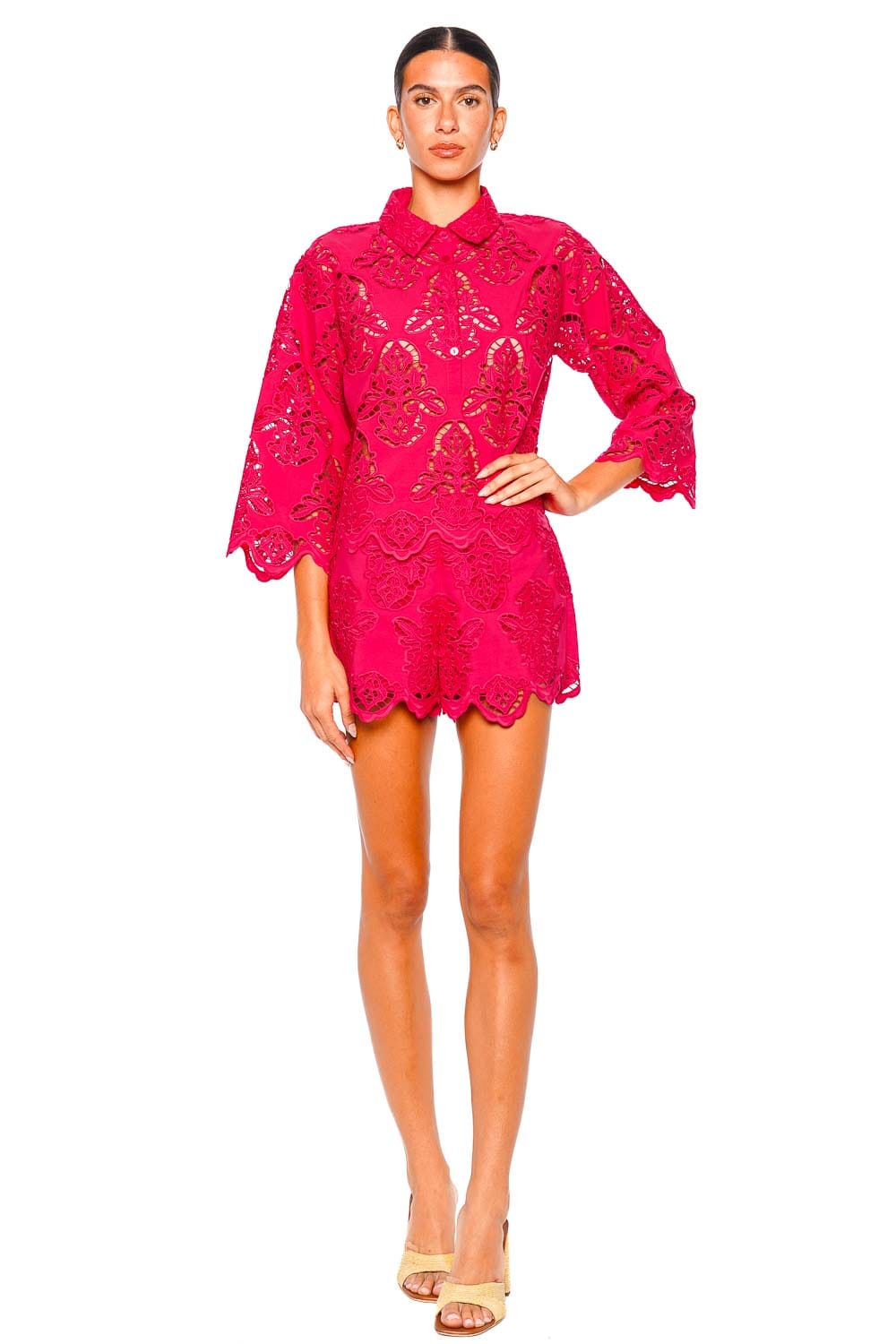 Cara Cara Erica Azalea Eyelet 3/4 Sleeve Tunic Shirt