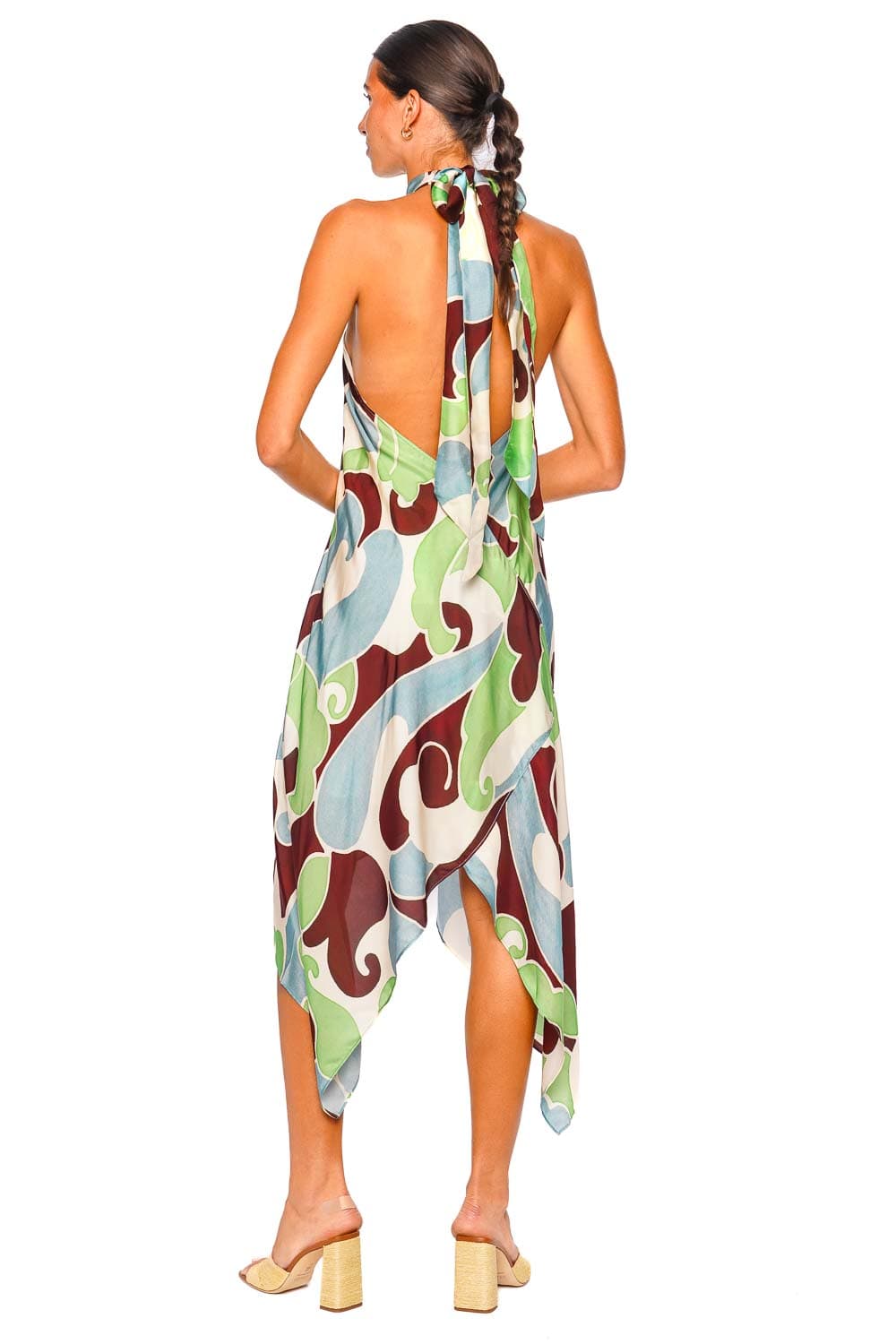 Cara Cara Petal Wave Mint Halter Twist Midi Dress