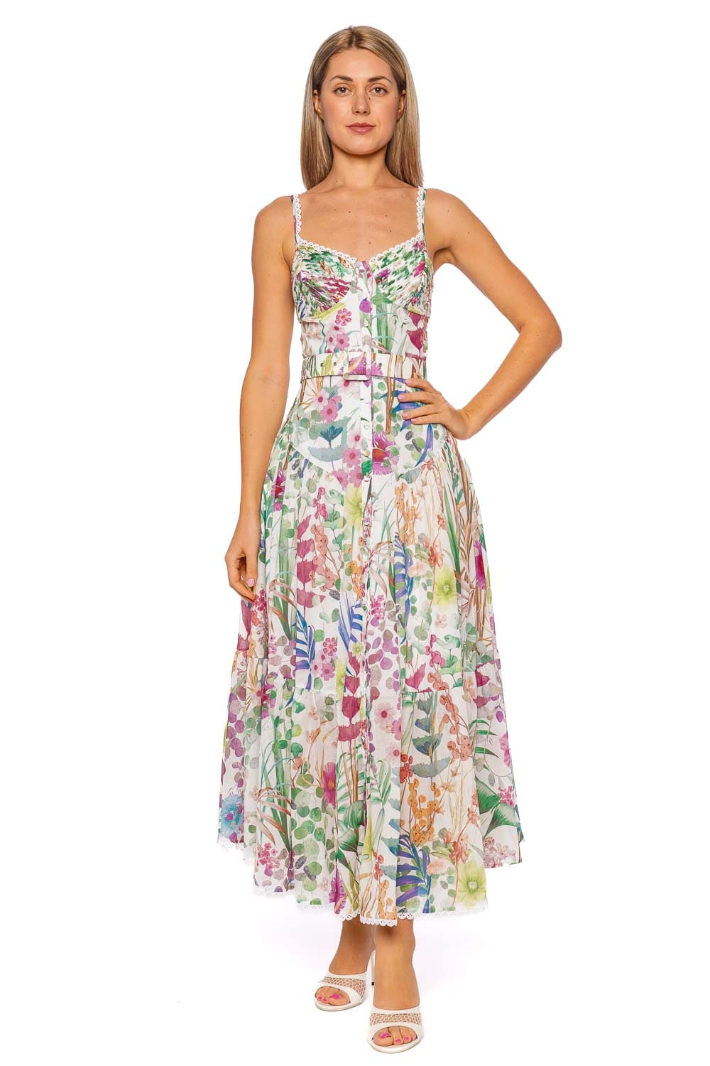 CHARO RUIZ IBIZA Cael White Lagoon Floral Strappy Long Dress