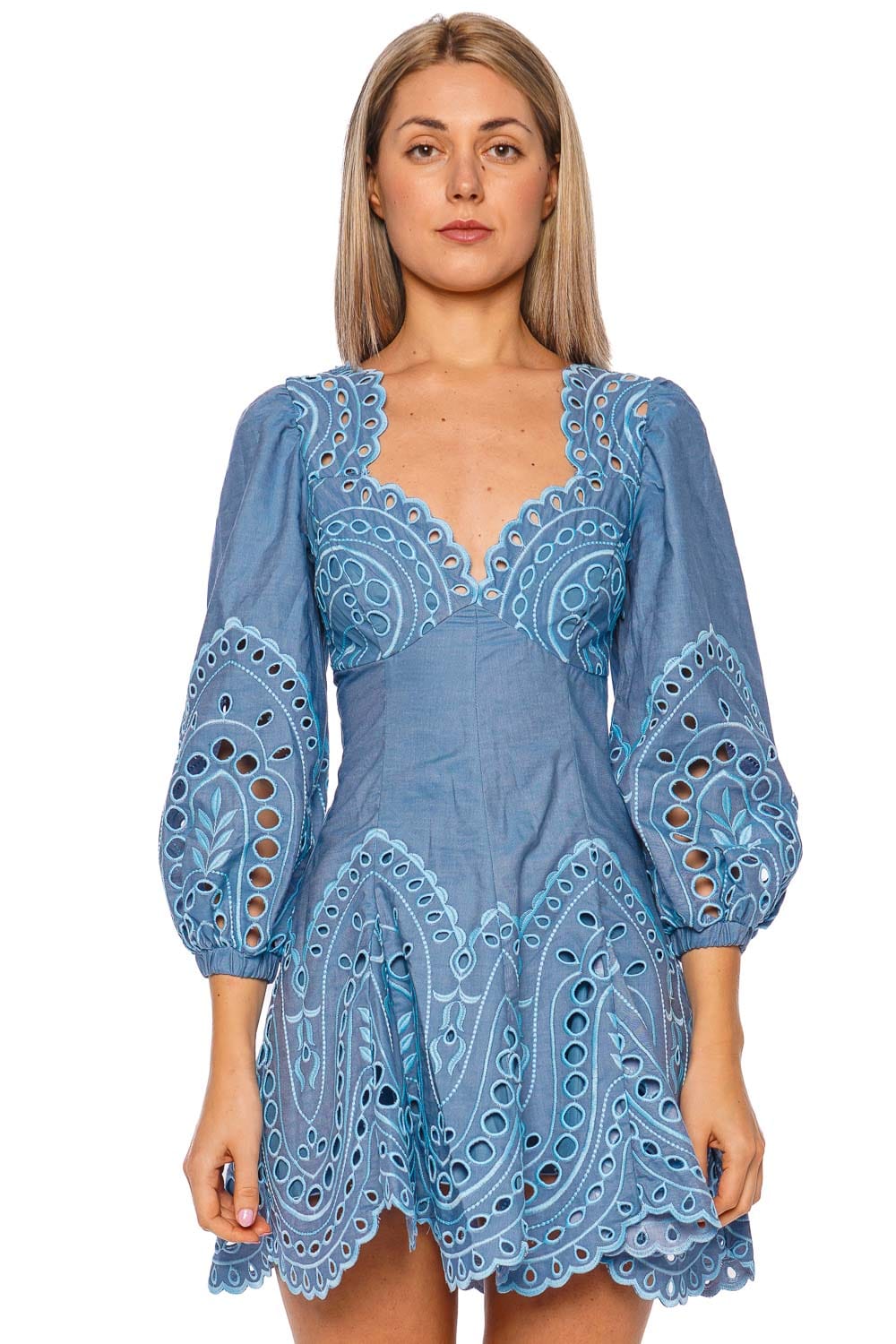 CHARO RUIZ IBIZA Esmare Blue Long Sleeve Short Dress