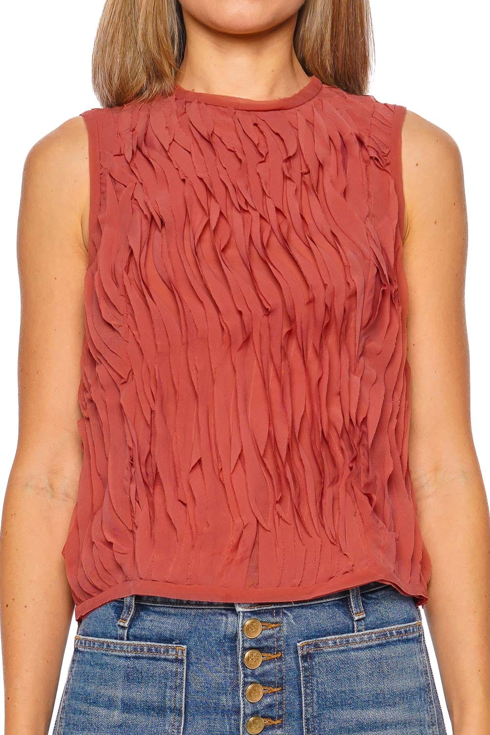 Ulla Johnson Celina Chestnut Sleeveless Ruffled Top