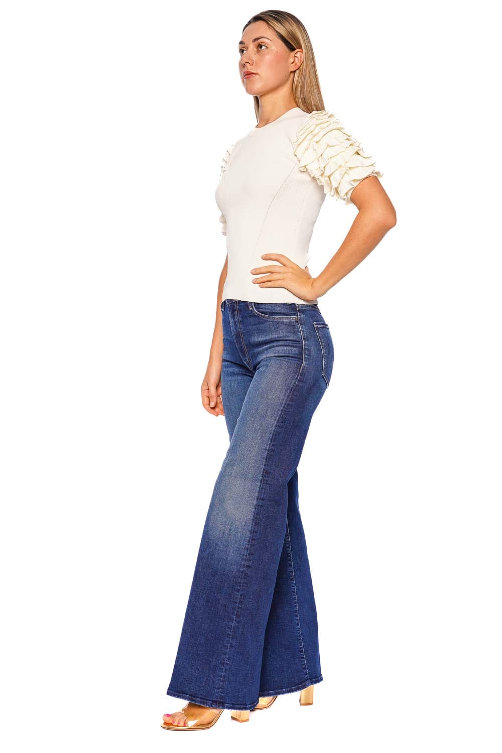 Ulla Johnson Kassia Ruffled Sleeve Ribbed Knit Top