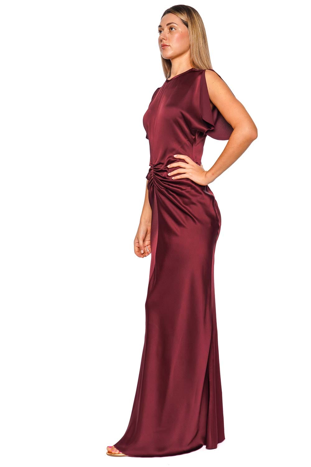 Victoria Beckham Gathered Waist Cinnabar Red Floor Length Dress