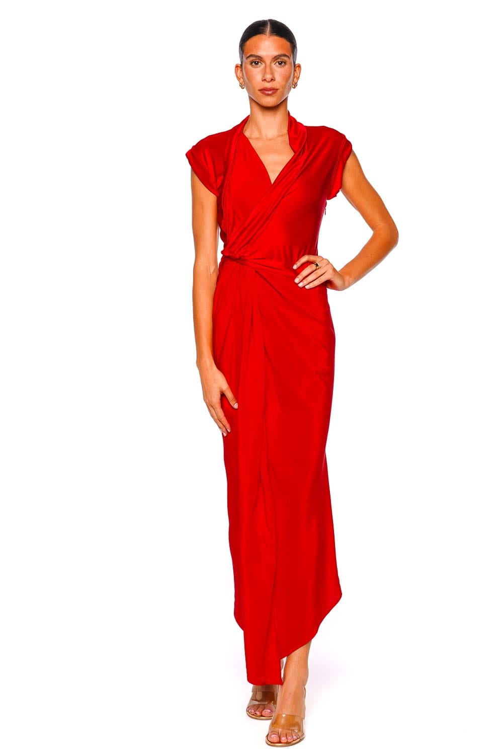 Victoria Beckham Cardinal Red Asymmetric Twist Draped Maxi Dress