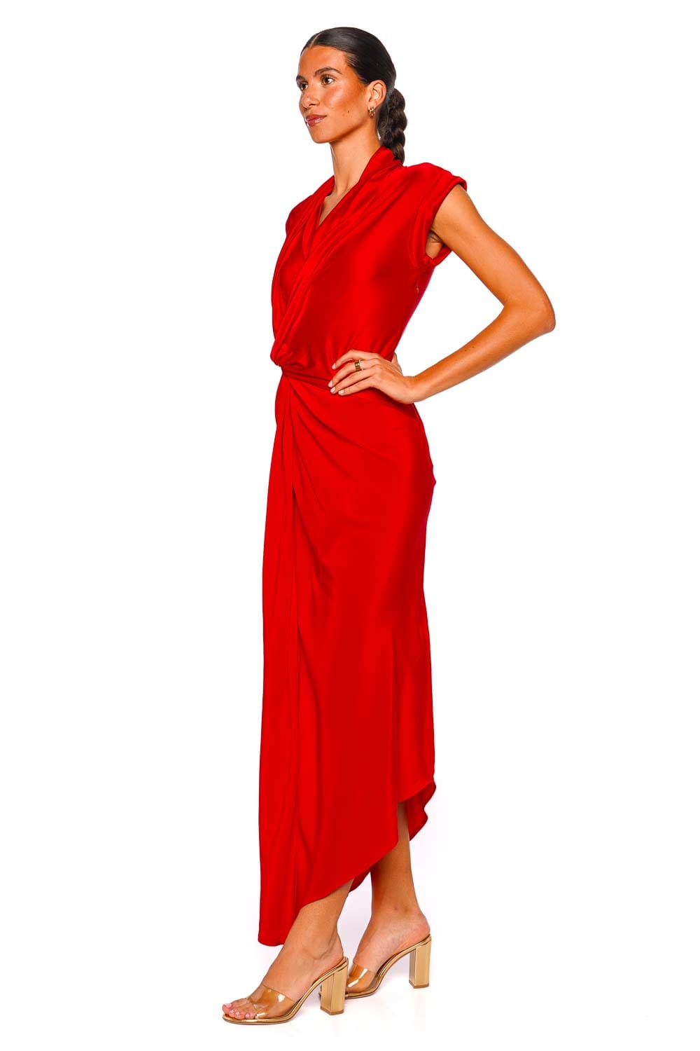 Victoria Beckham Cardinal Red Asymmetric Twist Draped Maxi Dress