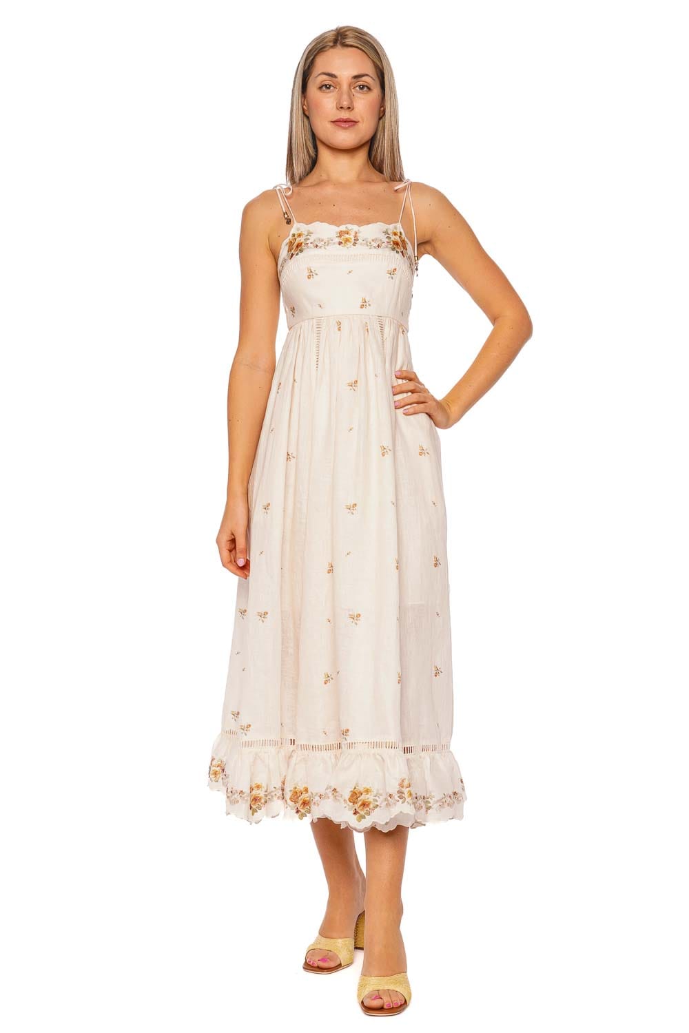 Zimmermann Patience Embroidered Tie Shoulder Cami Midi Dress Zimmermann Patience Embroidered Tie Shoulder Cami Midi Dress