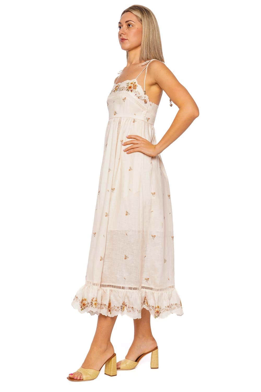 ZIMMERMANN Cream Yellow Rose Patience Cami Midi Dress