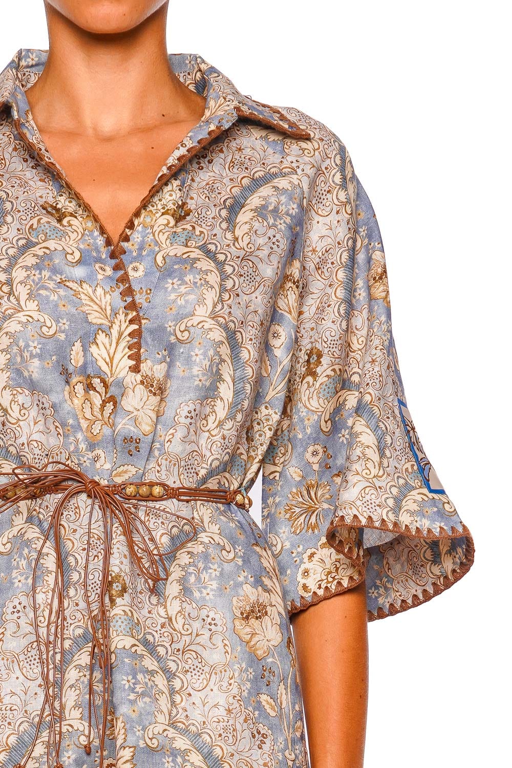 ZIMMERMANN Daylight Damask Denim Midi Dress with 3/4 Sleeves