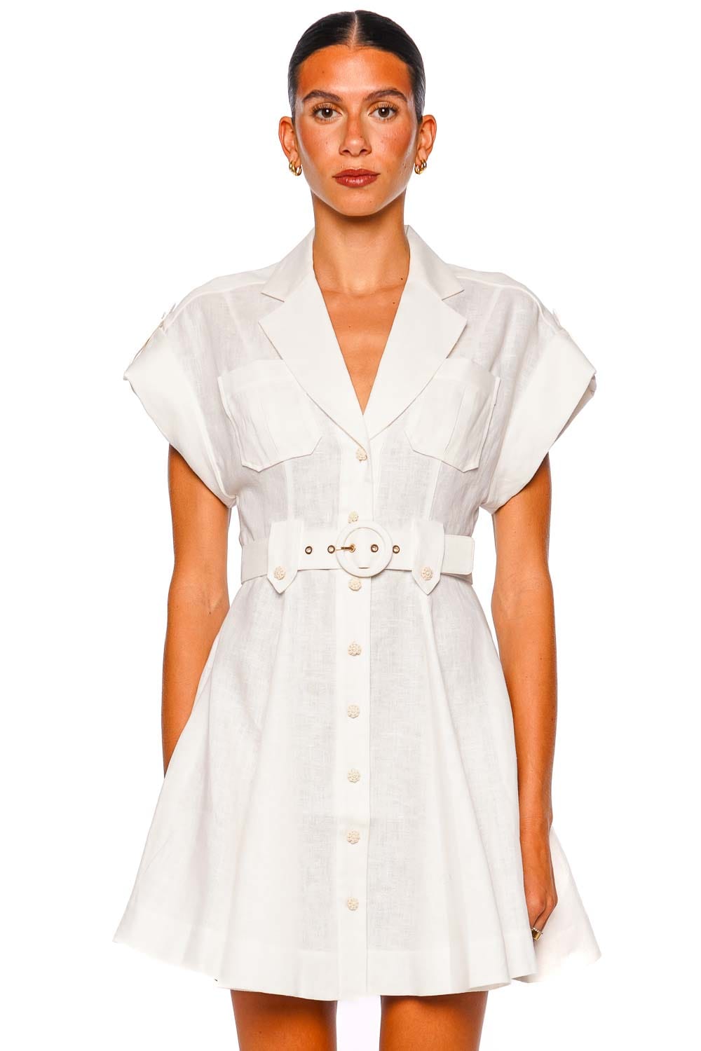 ZIMMERMANN Awaken Ivory Short-Sleeve Mini Shirt Dress