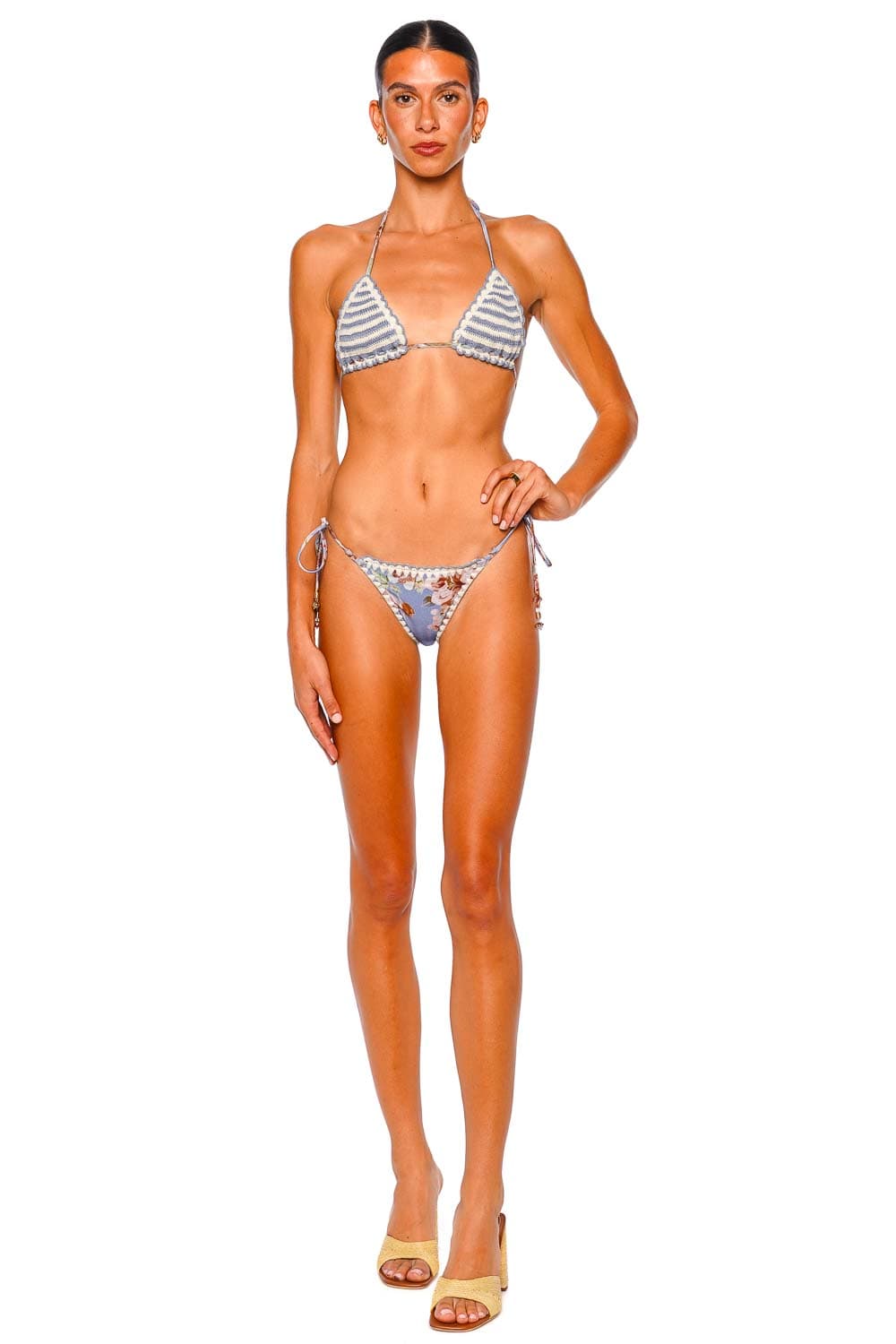 ZIMMERMANN Chambray Floral Crochet Edge Tie Bikini Bottom