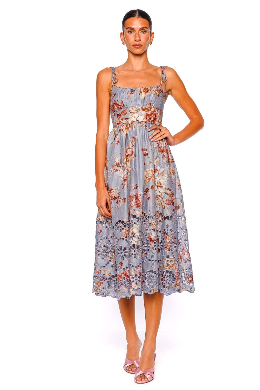Zimmermann Awaken Chambray Floral Picnic Midi Dress