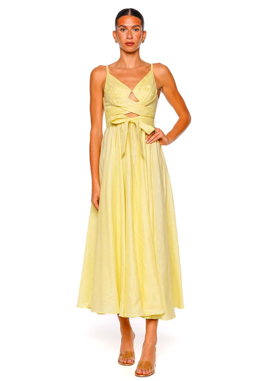 chinese dress ladies Awaken Lemon Linen Midi Dress