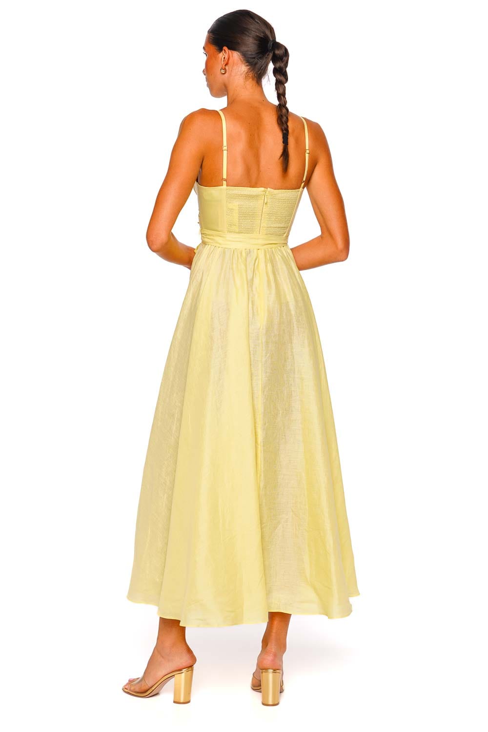 ZIMMERMANN Awaken Lemon Linen Midi Dress