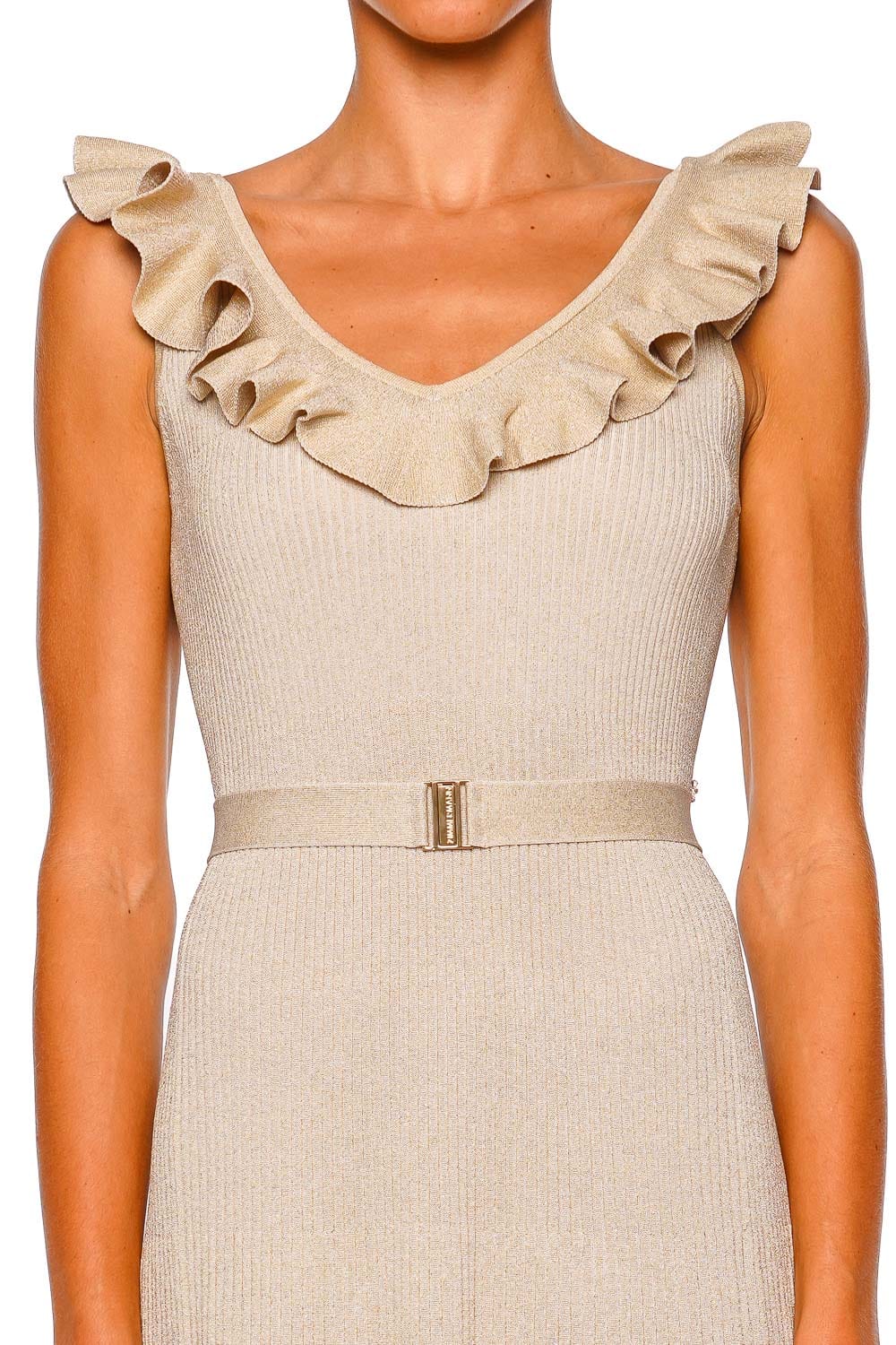 ZIMMERMANN Awaken Metallic Gold Ruffled Midi Dress