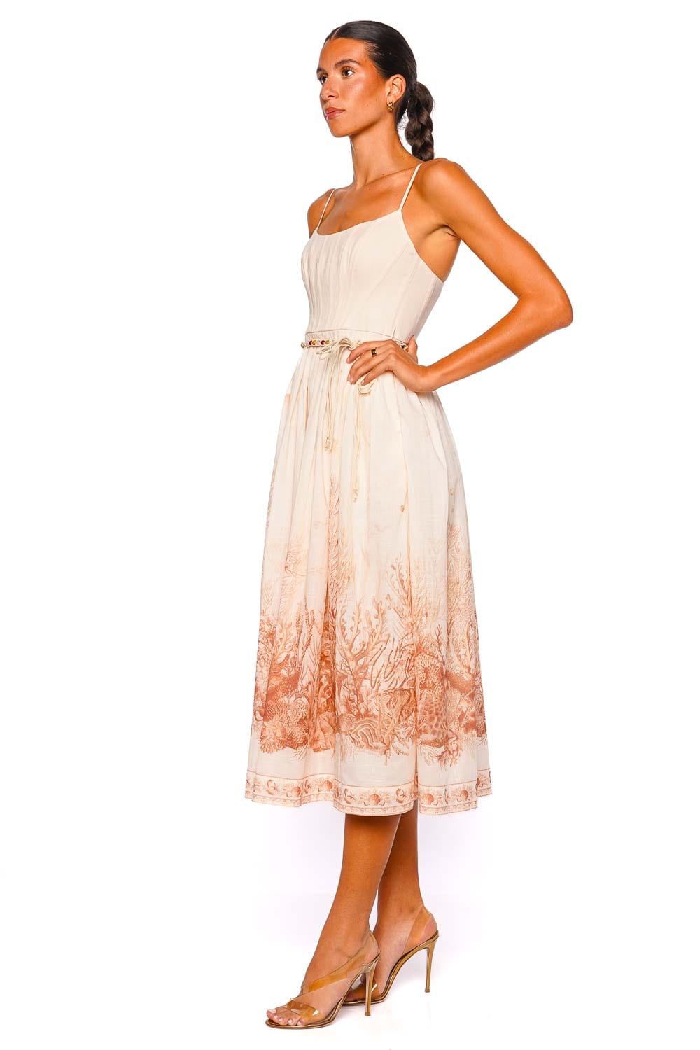 ZIMMERMANN Wanderlust Coral Toile Corset Midi Dress with Straps