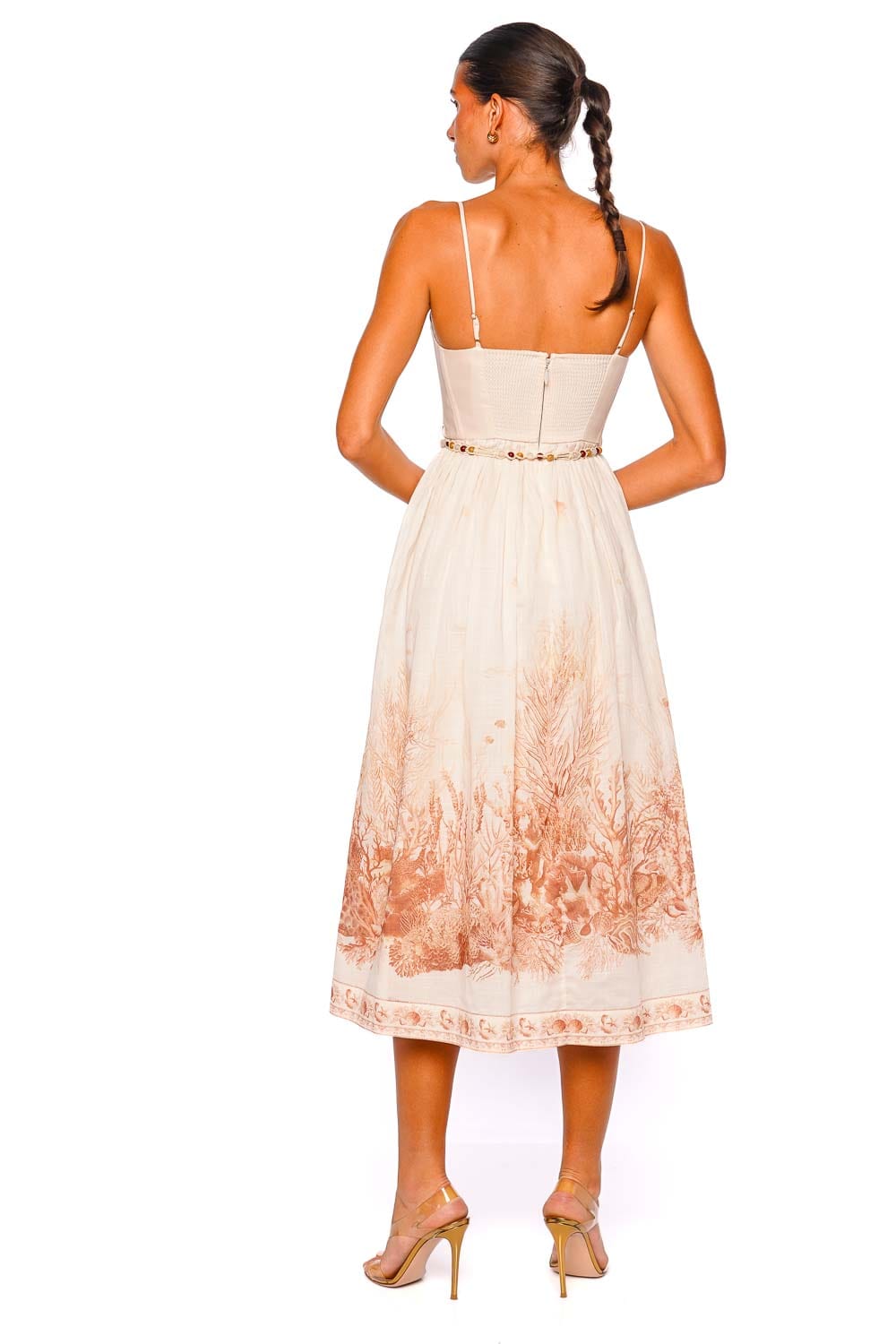 ZIMMERMANN Wanderlust Coral Toile Corset Midi Dress with Straps