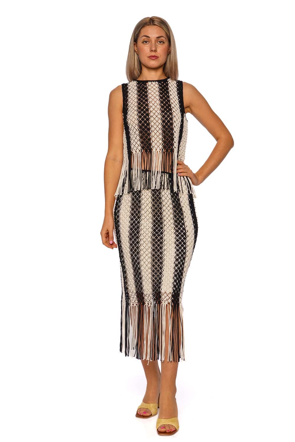 ZIMMERMANN Wanderlust Macrame Stripe Fringe Maxi Skirt