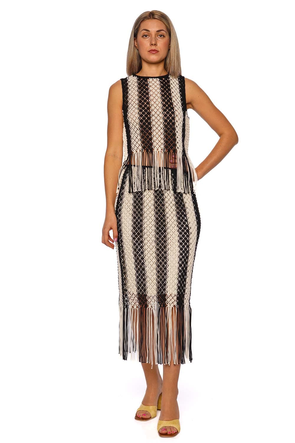 Zimmermann Wanderlust Macrame Stripe Fringe Tank