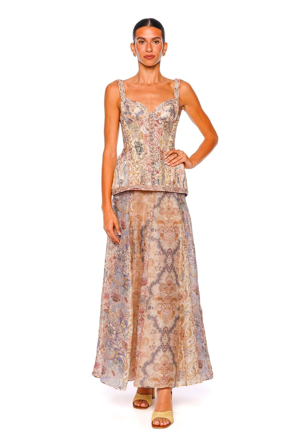 ZIMMERMANN Rebellion Corded Spliced Floral Maxi Dress with Fixed Straps