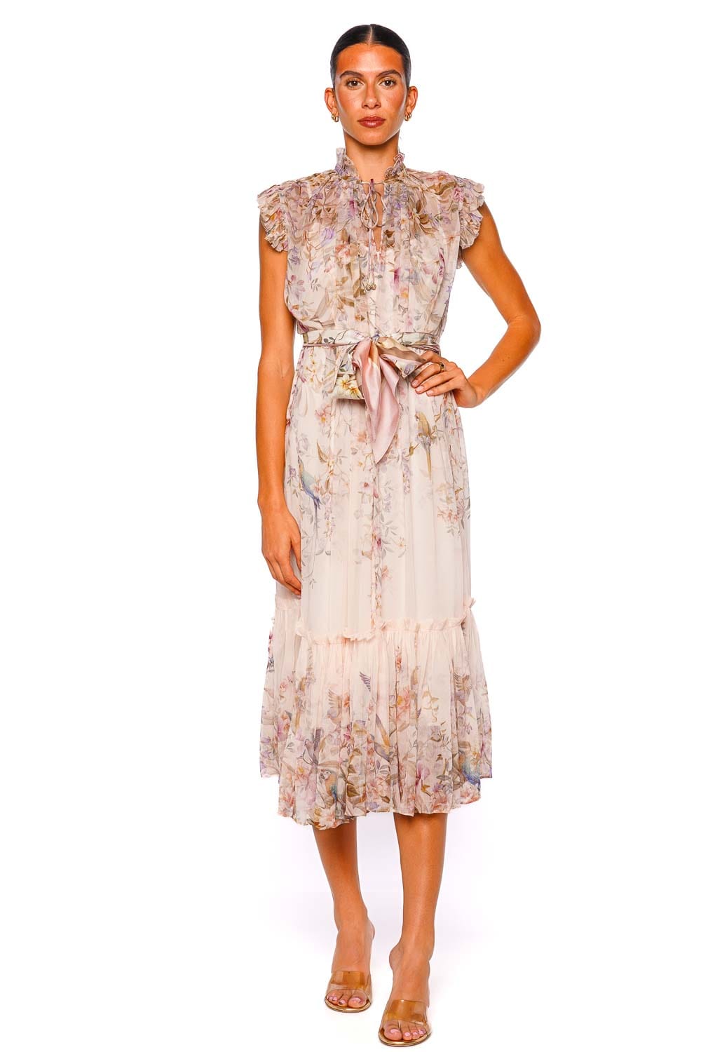 zimmermann midi floral dress Zimmermann Rebellion Cream Flutter Sleeve Midi Dress