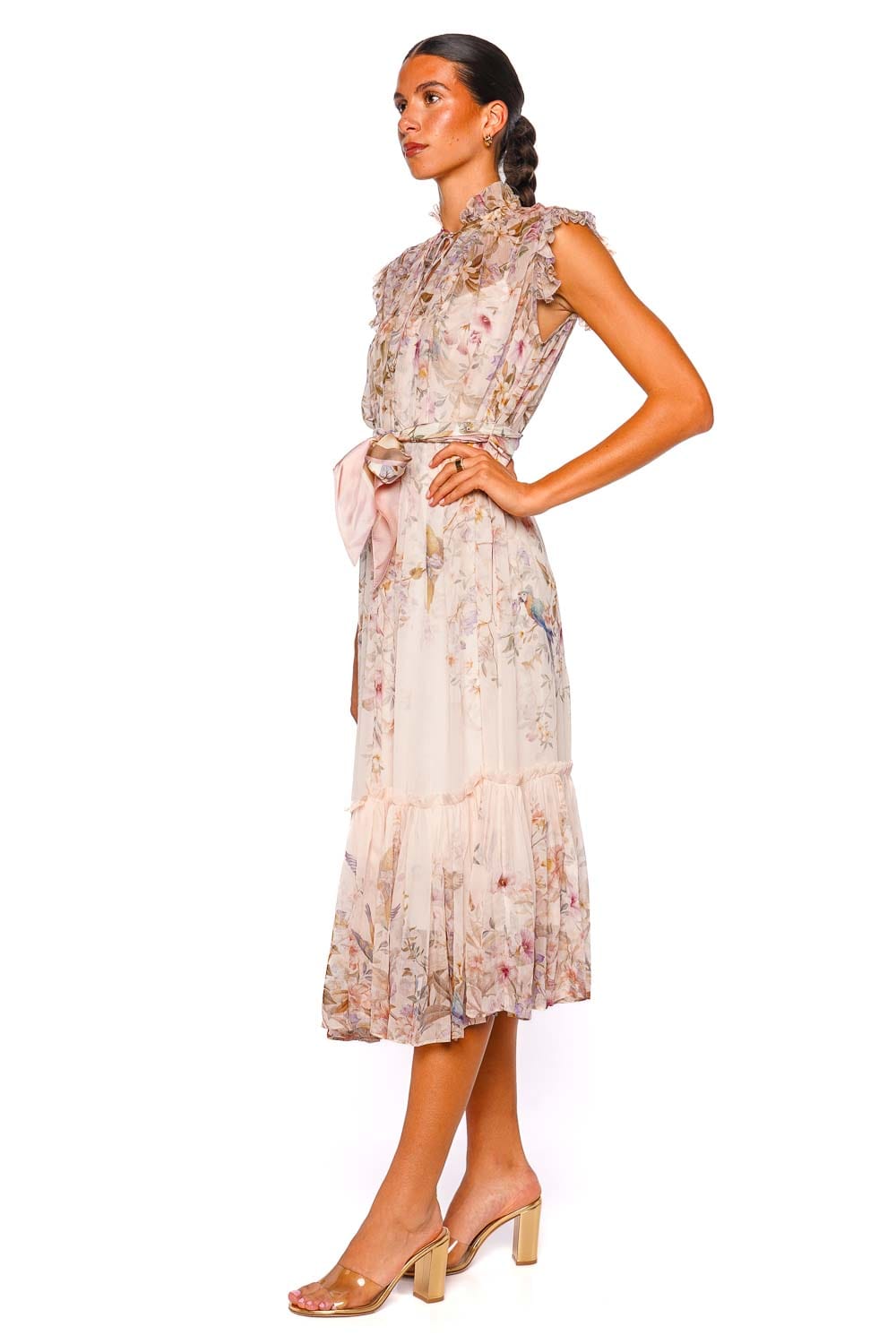 ZIMMERMANN Rebellion Cream Flutter Sleeve Midi Dress