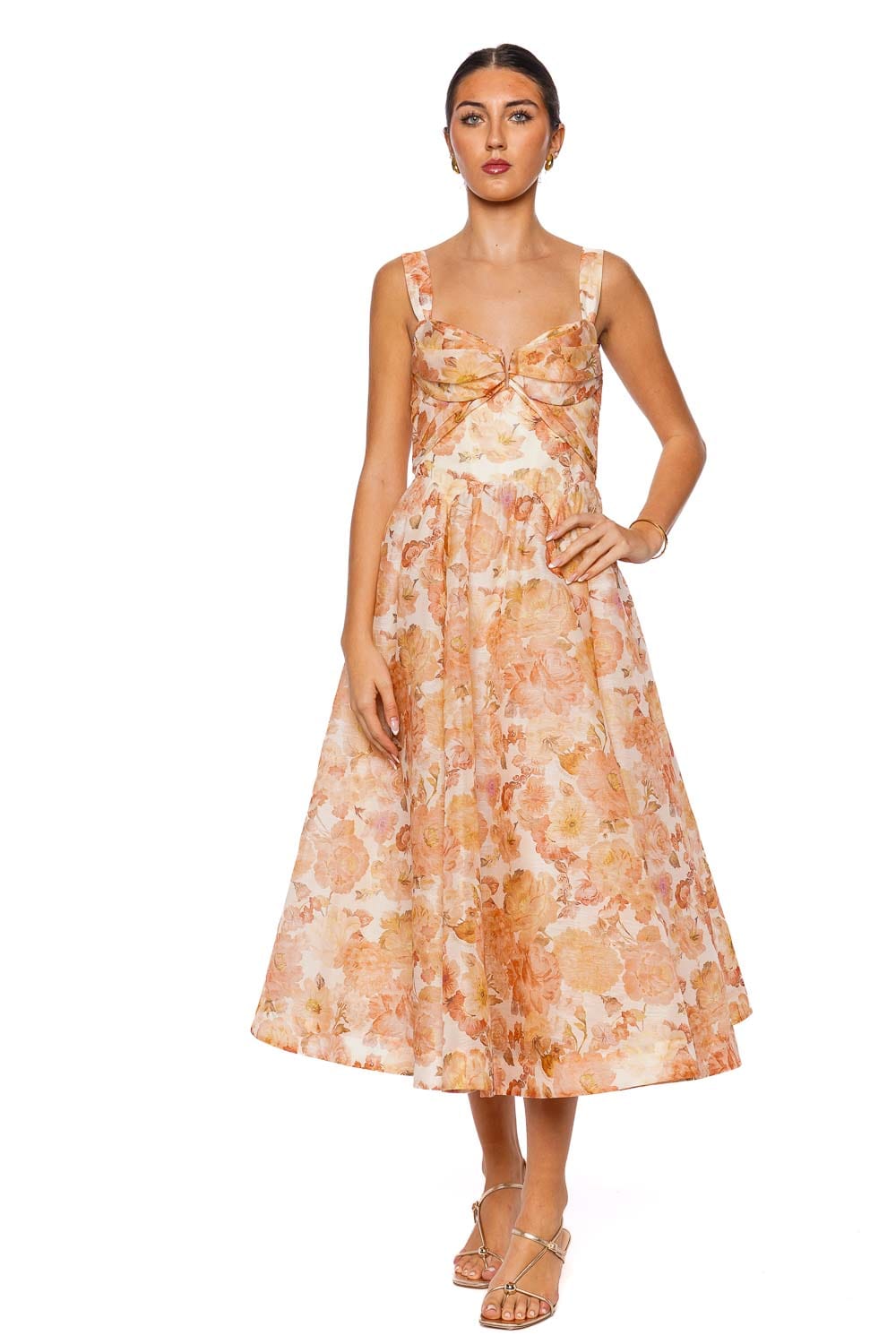 ZIMMERMANN Golden Bloom Adjustable Strap Drape Midi Dress