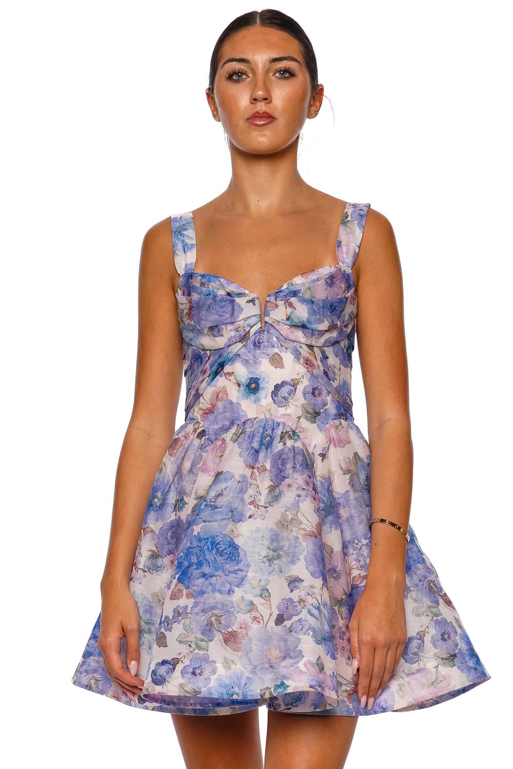 ZIMMERMANN Rebellion Sky Bloom Floral Mini Dress with Straps