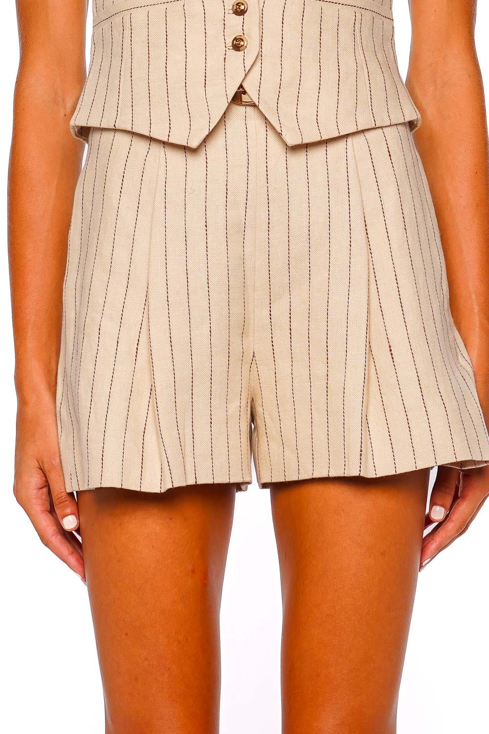 ZIMMERMANN Rebellion Linen Pinstripe Belted Short