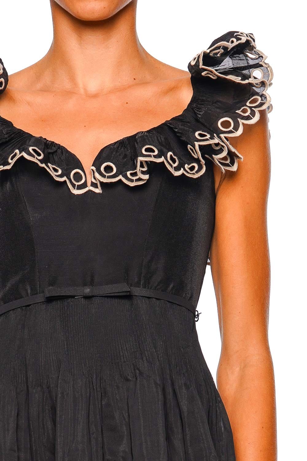 ZIMMERMANN Embroidered Frilled Black Cap Sleeve Mini Dress