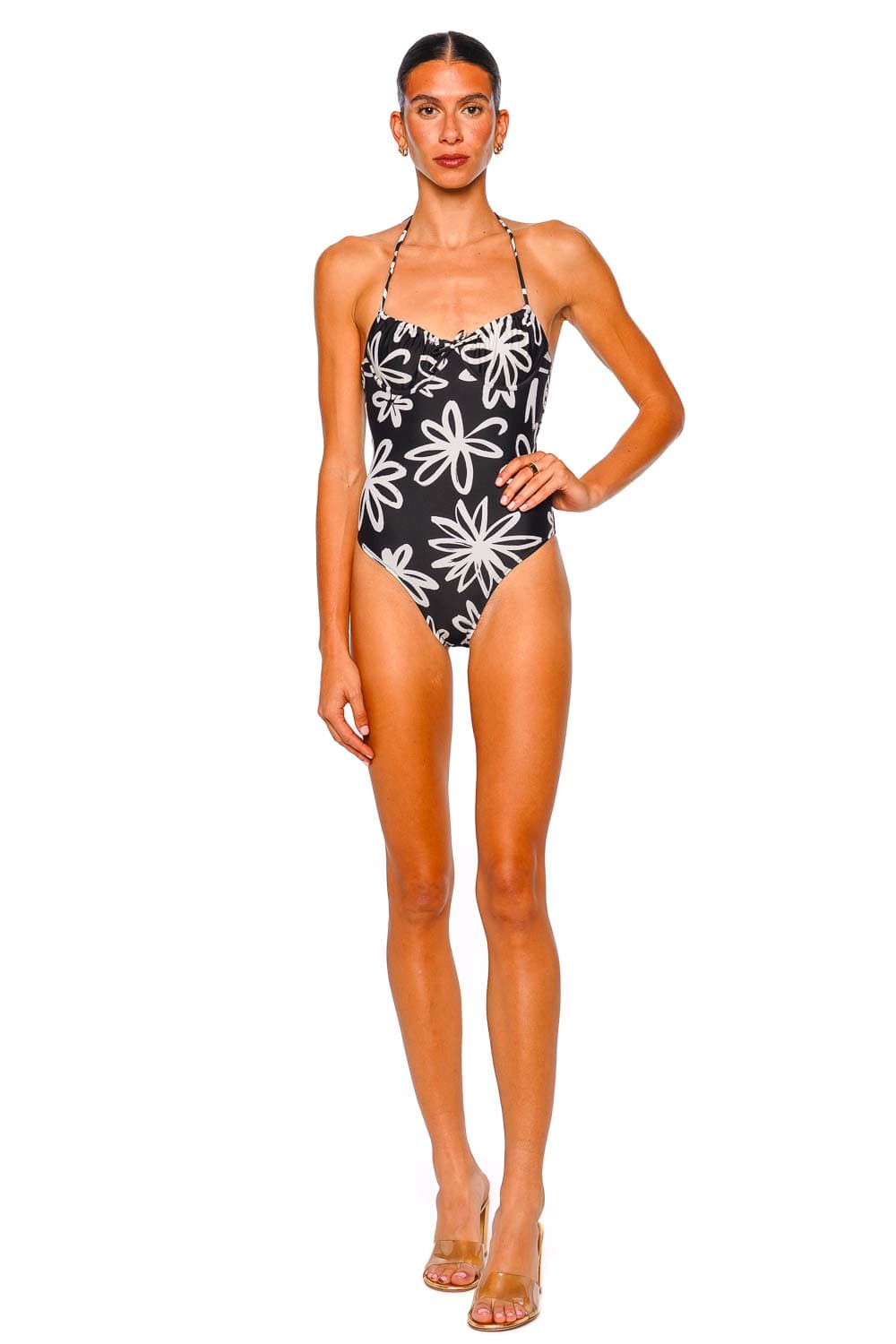 Solid & Striped Malika Floral Doodle Noir Halter One Piece Swimsuit