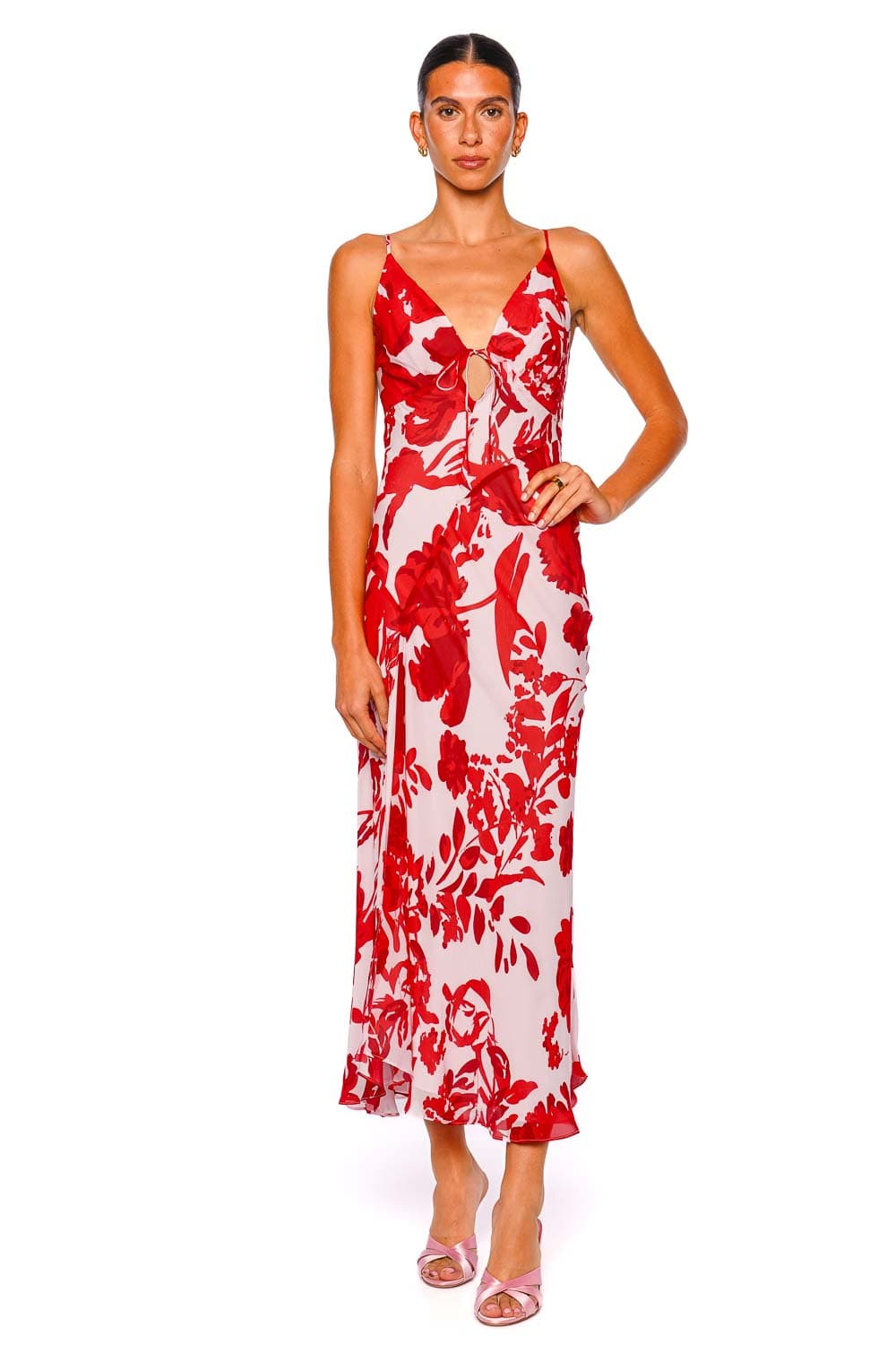 Shona Joy Aleyna Geranium Red Plunged Maxi Dress