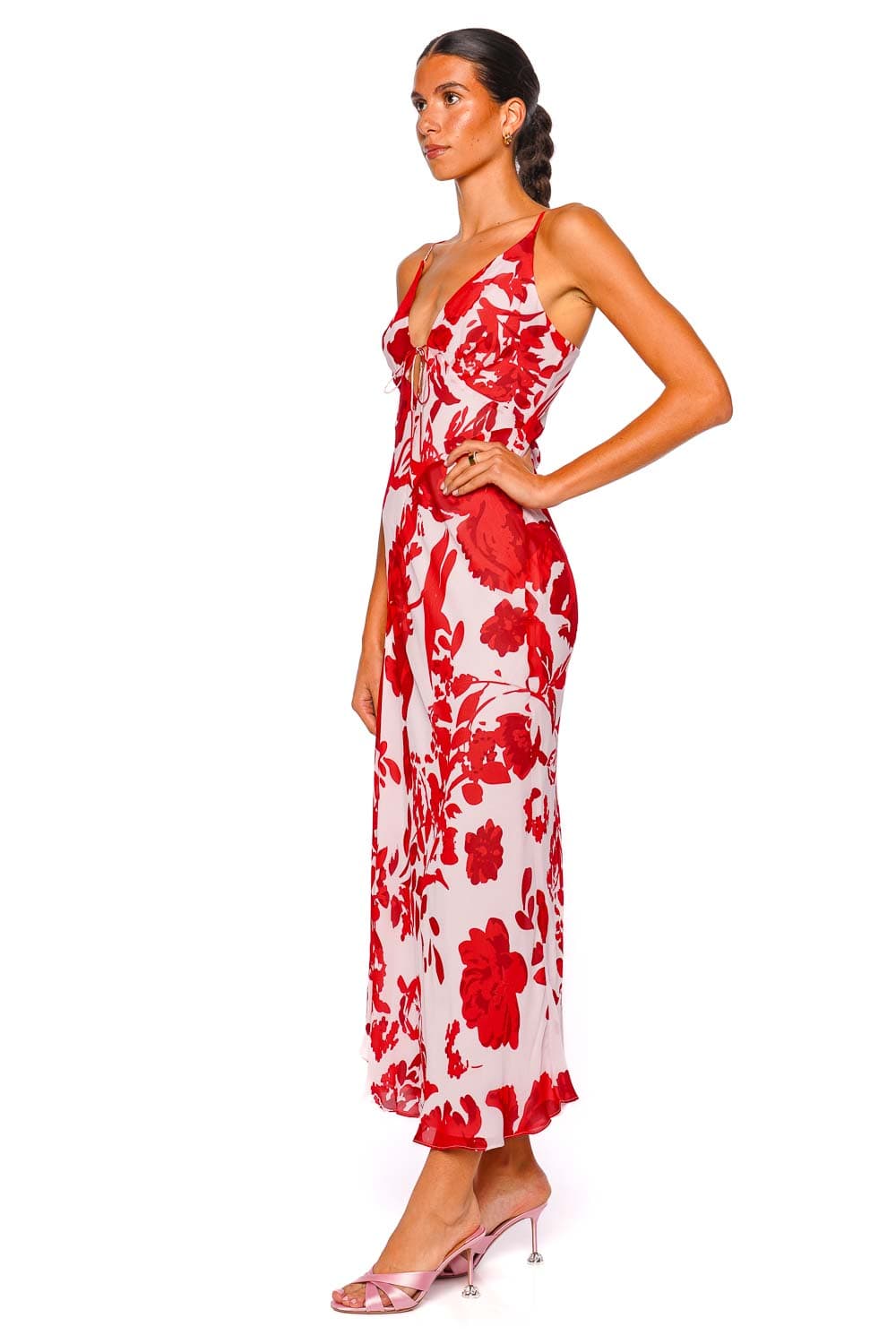 Shona Joy Aleyna Geranium Red Plunged Maxi Dress