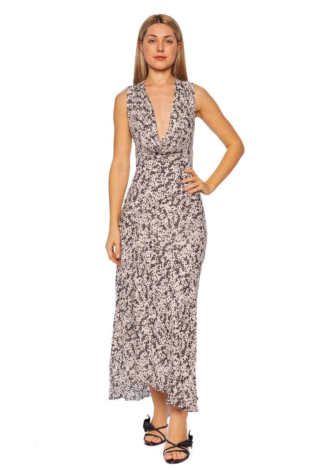 Shona Joy Ophelia Pavement Multi Sleeveless Cowl Neck Maxi Dress