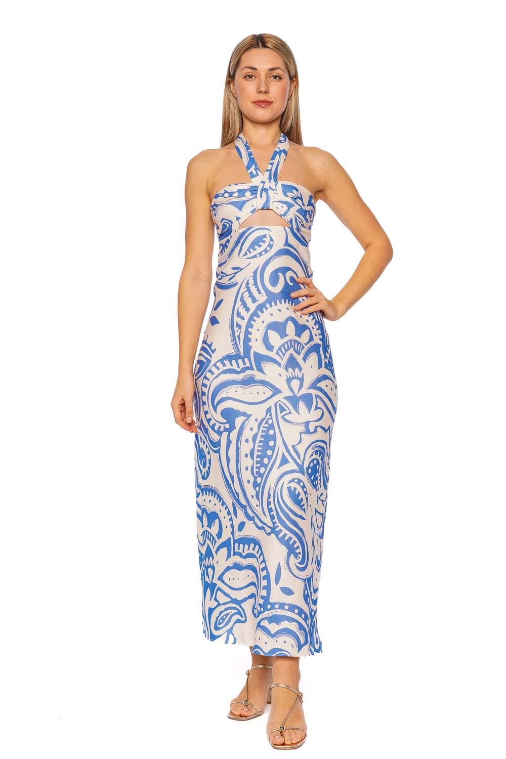 Shona Joy Francis Ultramarine Paisley Halter Maxi Dress