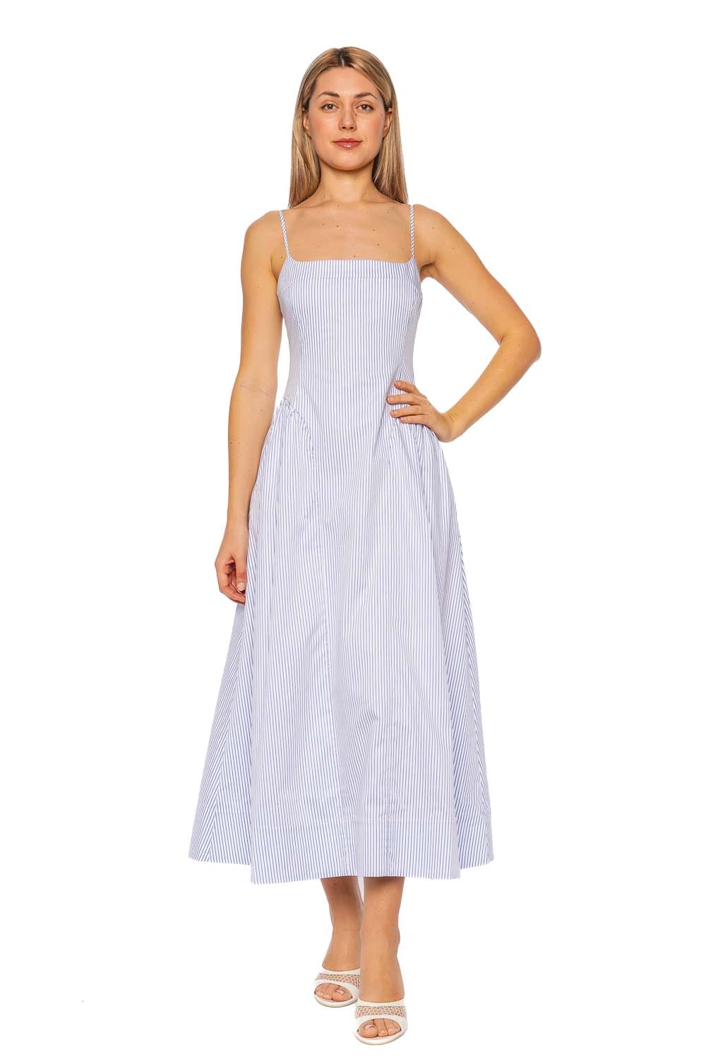 Shona Joy Saunders Marine Stripe Square Neck Panelled Midi Dress