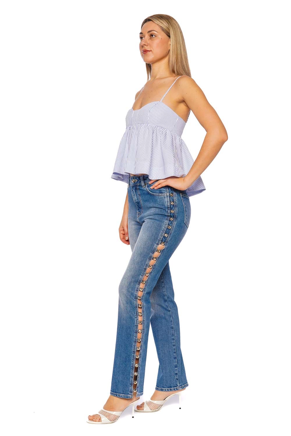 Shona Joy Saunders Marine Stripe Strappy Peplum Top