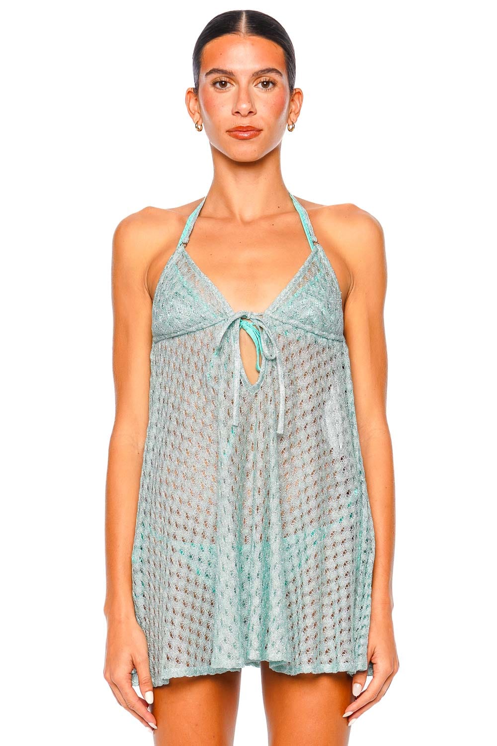 MISSONI Aquamarine Raschel Lace Cover Up Mini Dress