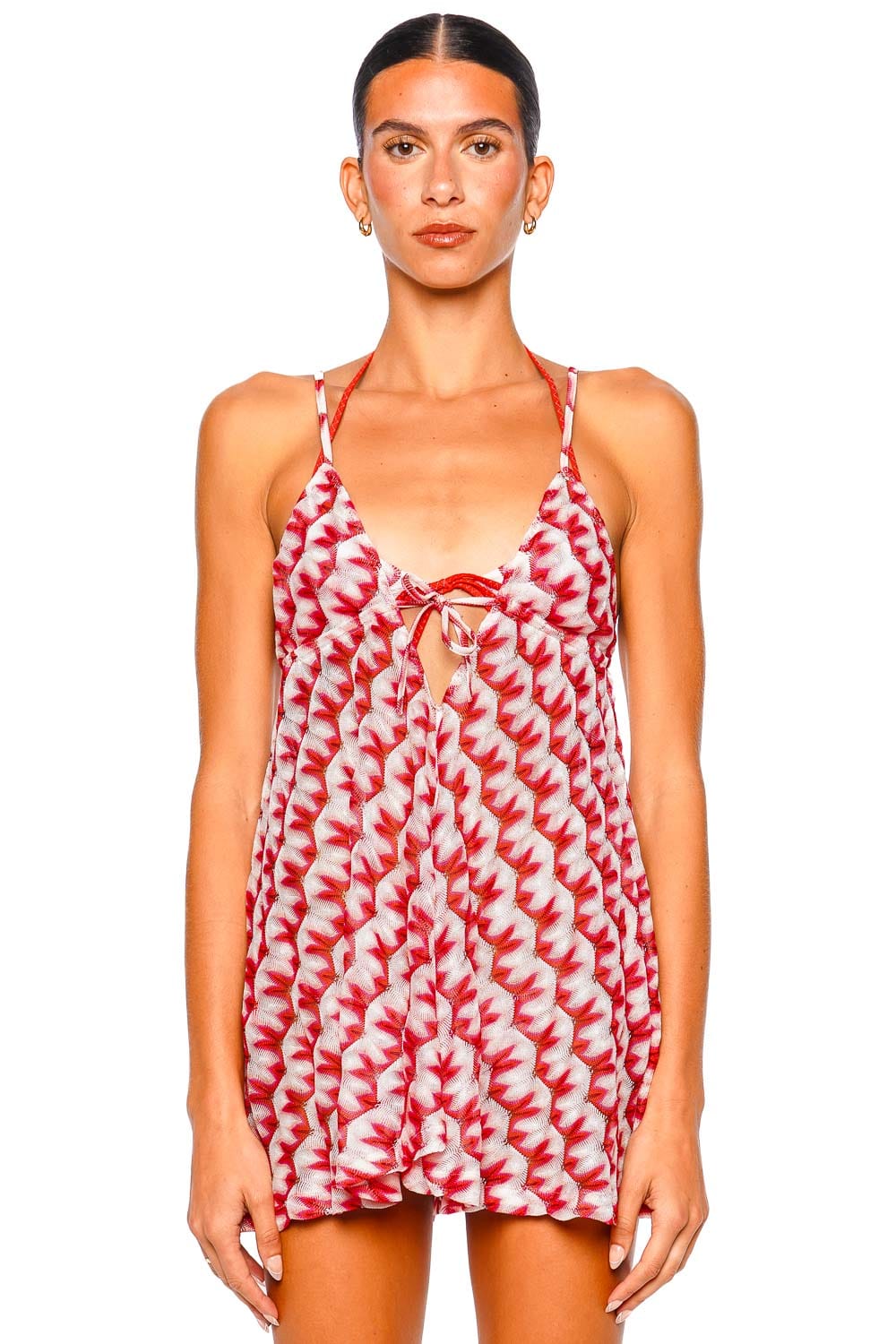 MISSONI Multi Red and Pink Halter Strappy Short Jumpsuit