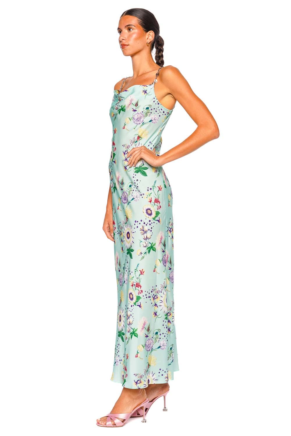 Rabanne Floral Chain Strap Green Maxi Dress