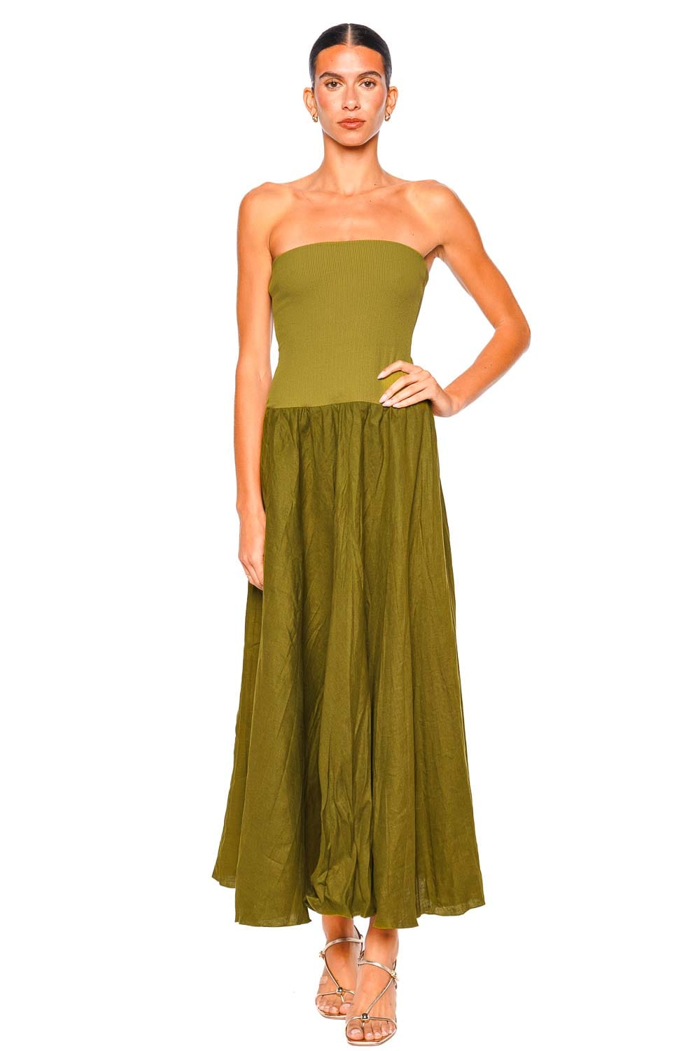 Johanna Ortiz Green Empowerment Strapless Ankle Skirt Dress