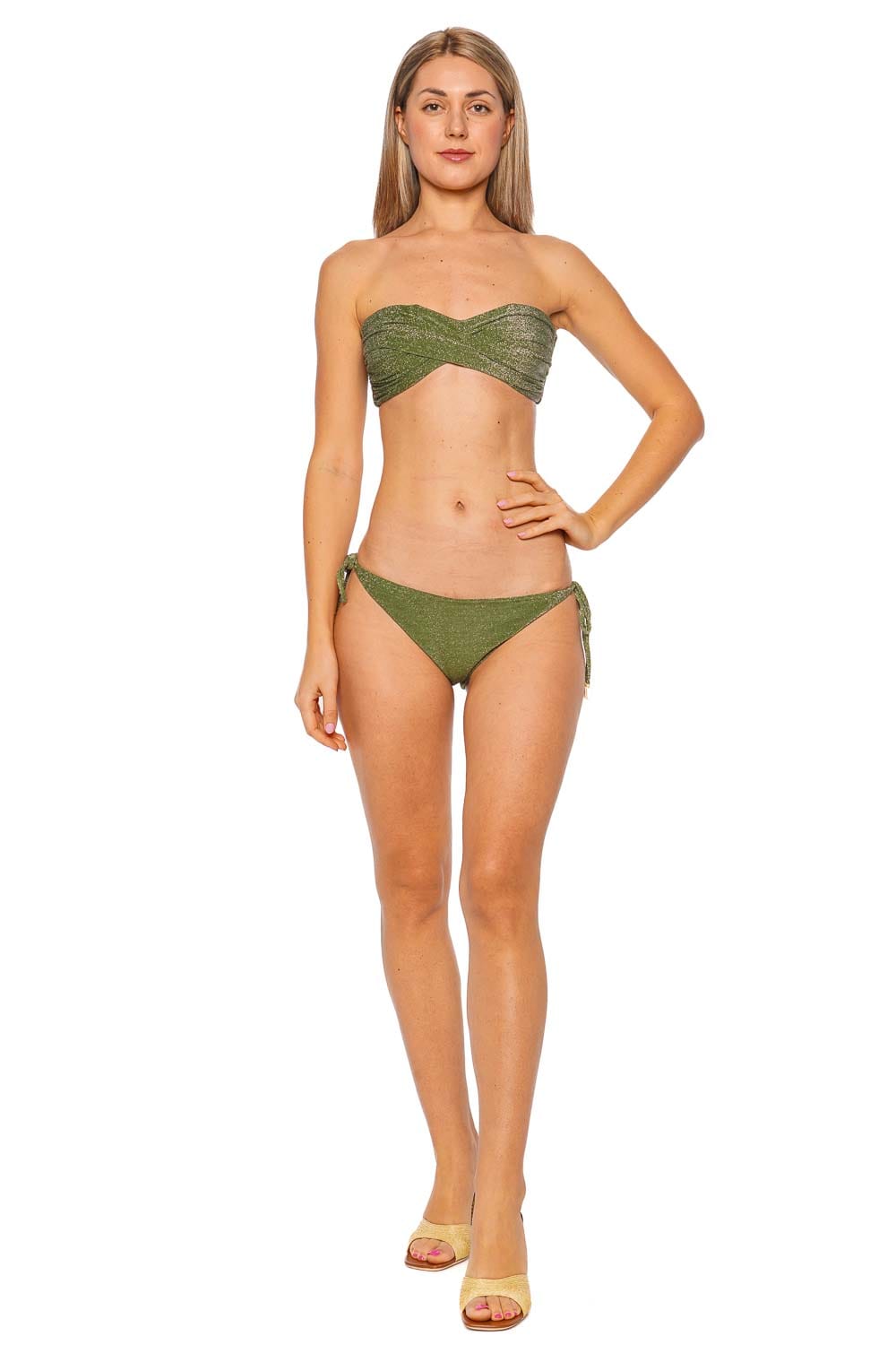 Johanna Ortiz Shimmering Green Bandeau Bikini Top