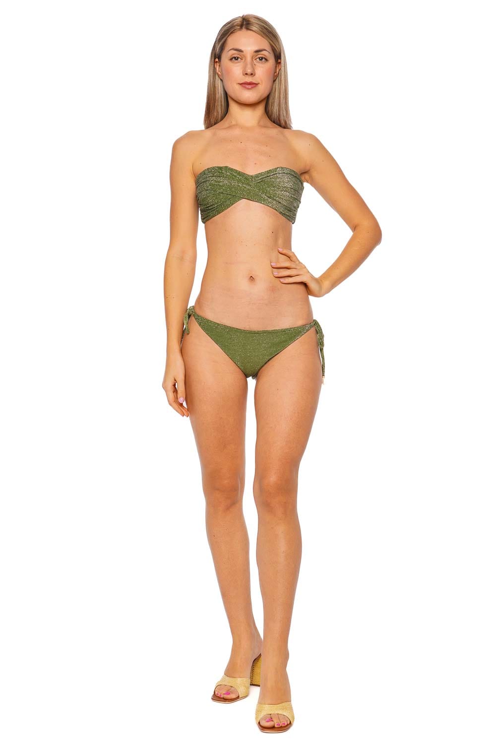 Johanna Ortiz Sagrado Shimmering Green Tie Side Bikini Bottom