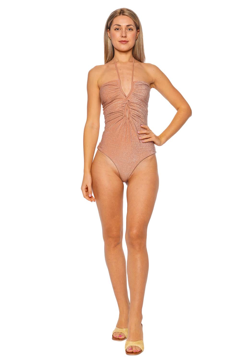 Johanna Ortiz Shimmering Peach Coral Reef Halter Onepiece