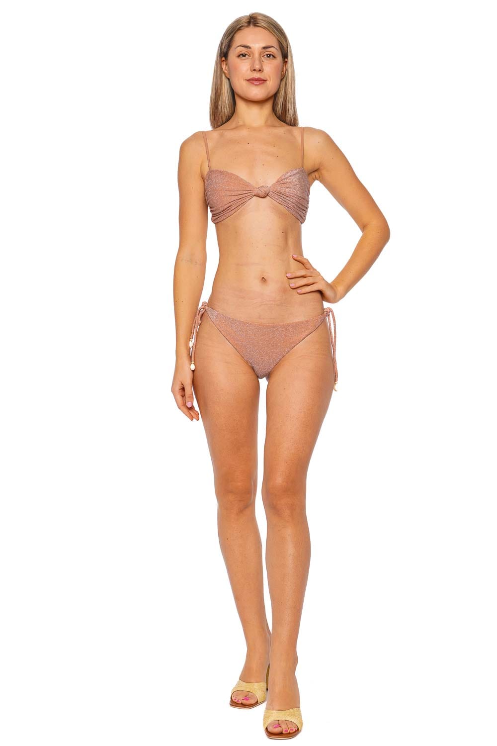 Johanna Ortiz Heliconia Shimmering Soft Peach Bikini Top