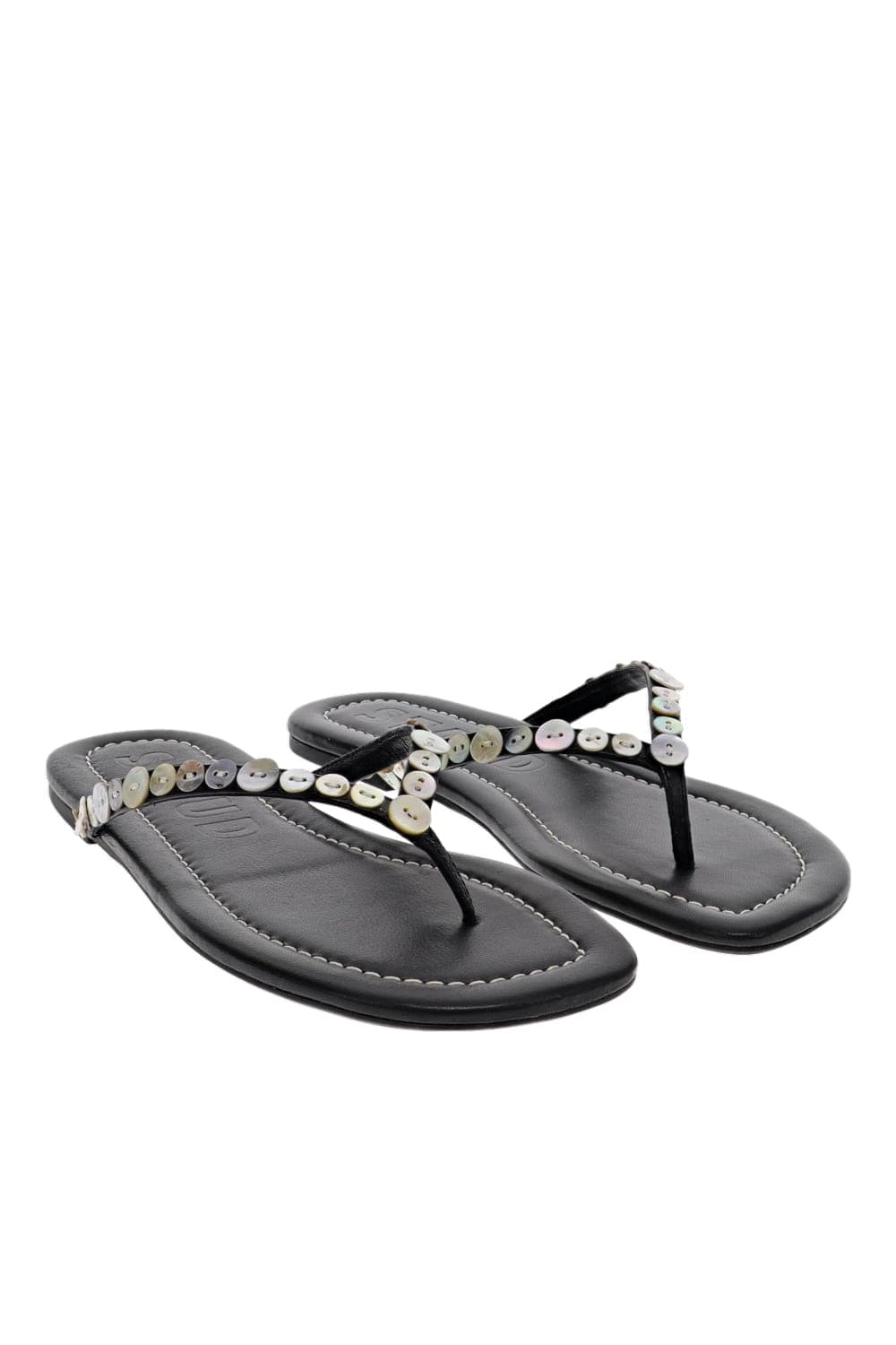Staud Freja Black Mother of Pearl Embellished Flat Sandal