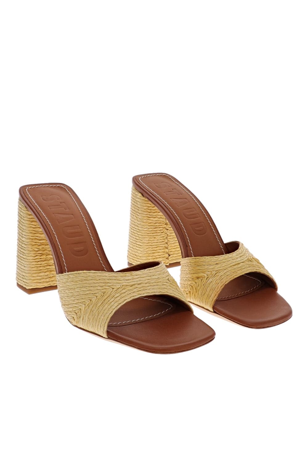 Staud Sloane Natural Raffia Block Heel Sandals