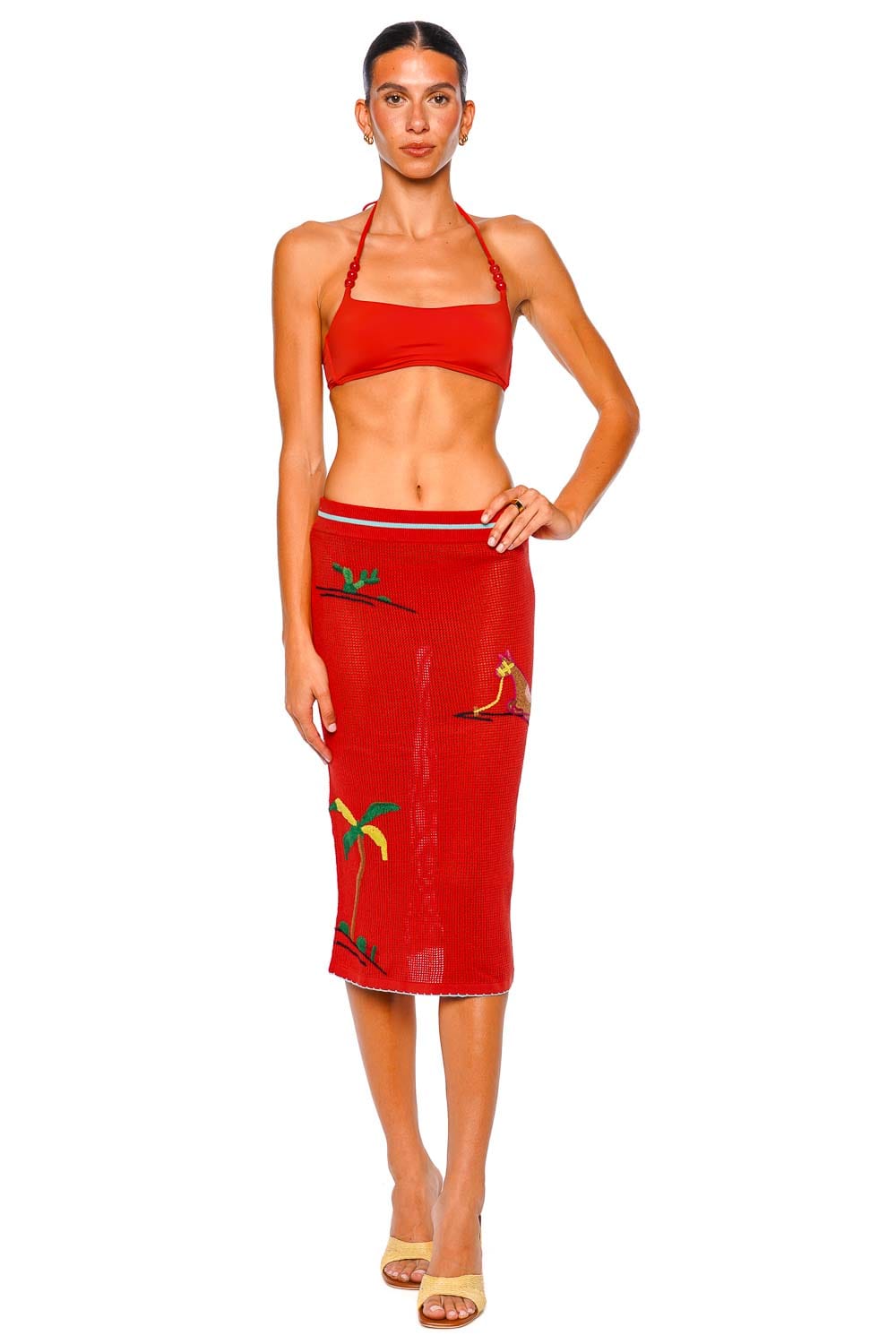 Staud Levante Riviera Flame Midi Skirt