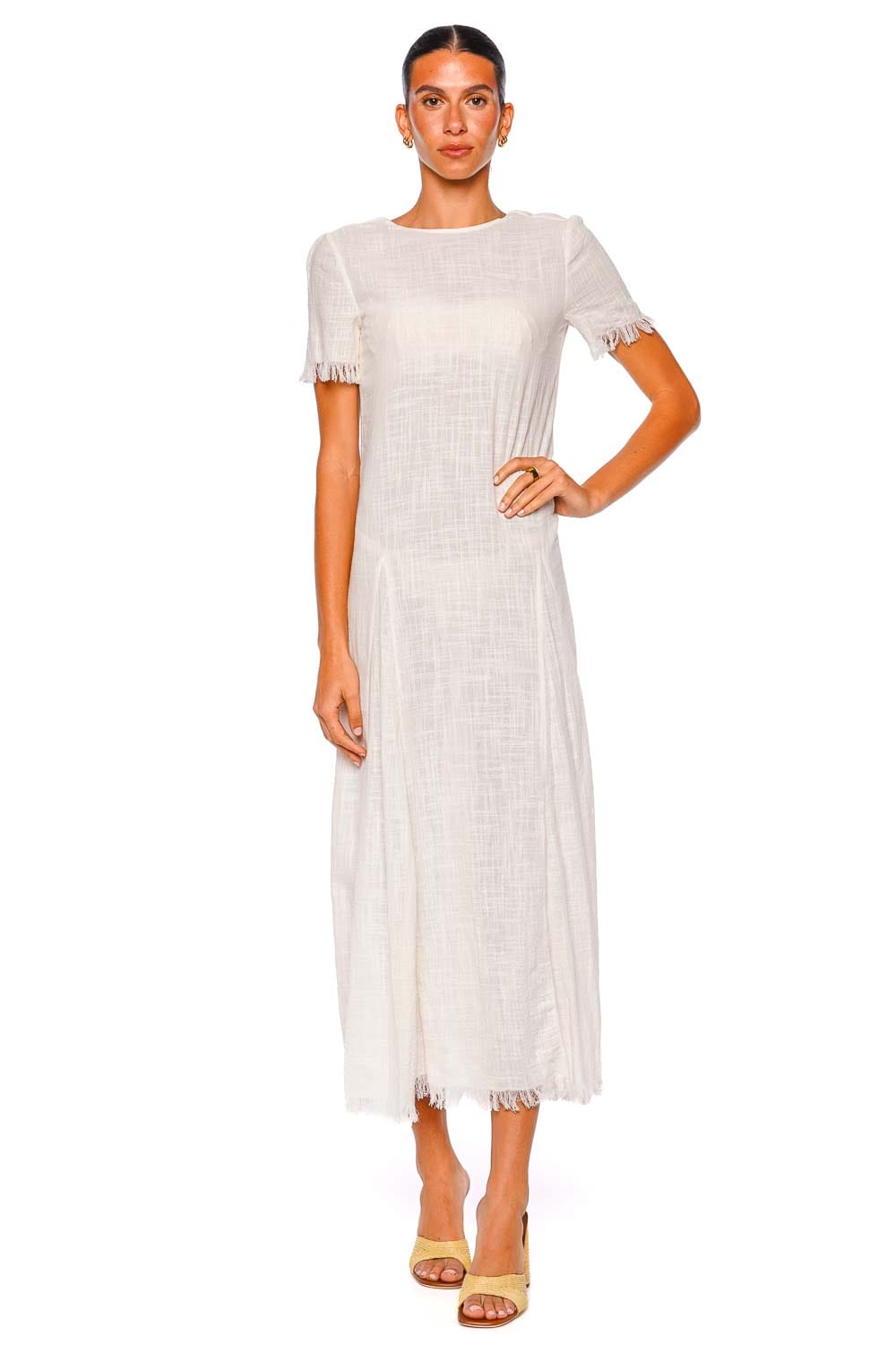 Staud Le Havre Frayed Short Sleeve Midi Dress